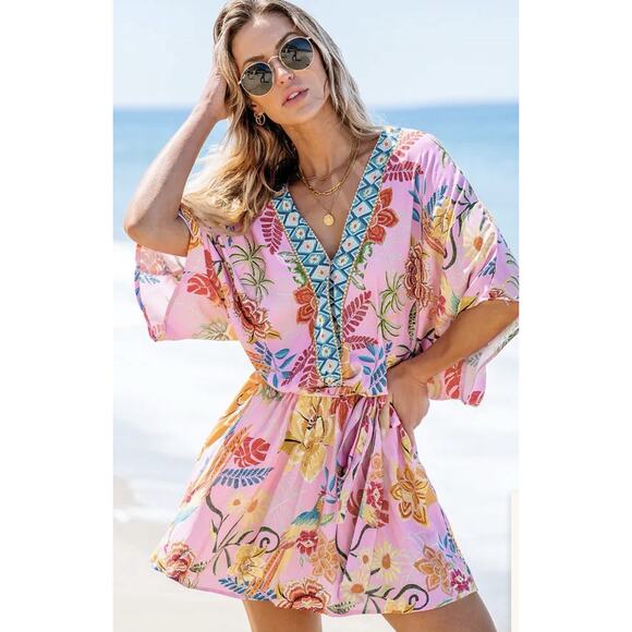 Cupshe Dresses & Skirts - Cupshe Women Tropical Dolman Sleeve Mini Dress Coverup Beach Resort Rayon L NWT